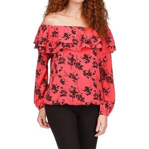 Michael Kors Women's Ruffled Off-The-Shoulder Blouse Pink Size 1X